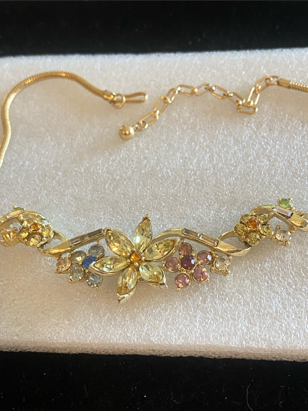 Coro Gold-Tone Floral Multistone Necklace- Yellow & Pink Accents